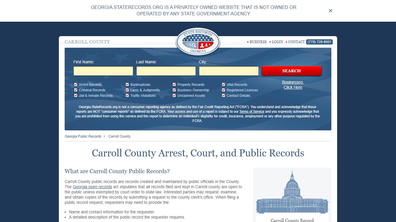 Carroll County Arrest, Court, and Public Records