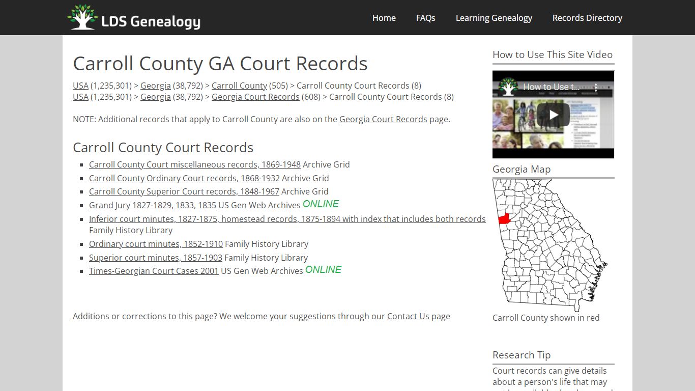 Carroll County GA Court Records - LDS Genealogy